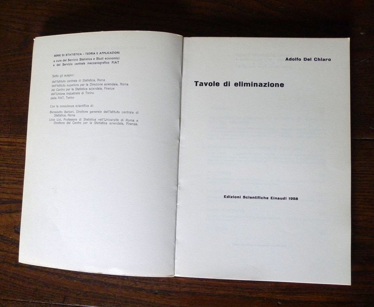 Del Chiaro,TAVOLE DI ELIMINAZIONE'58 Scientifiche Einaudi/Boringhieri[STATISTICA