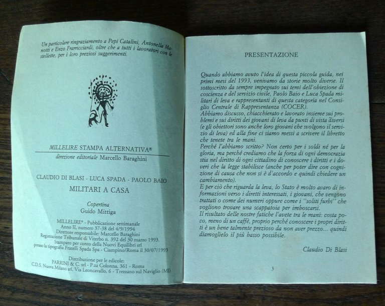 Di Blasi et al.MILITARI A CASA,1993 MILLELIRE Stampa Alternativa[servizio leva