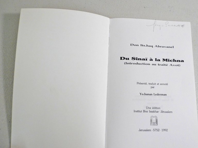 Don Its.haq Abravanel,DU SINAI A LA MICHNA,1992[ebraismo,traité Avot,Lederman