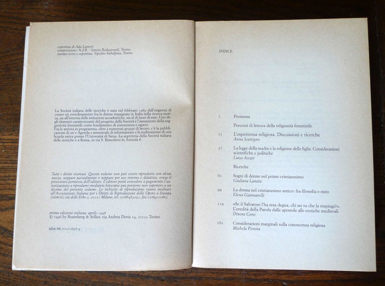 DONNE SANTE SANTE DONNE.Esperienza religiosa e storia di genere,1996