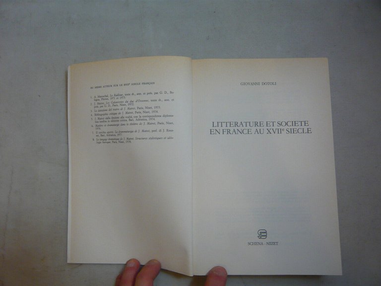 Dotoli,LITTERATURE ET SOCIETE EN FRANCE AU XVII SIECLE,Brescia,1987[francese