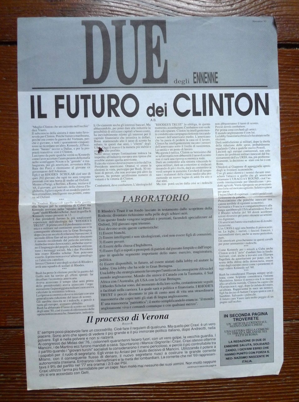 DUE DEGLI ENNENNE Novembre 1992[Clinton,Craxi,fascismo cinese,controinformazione | Immagine principale