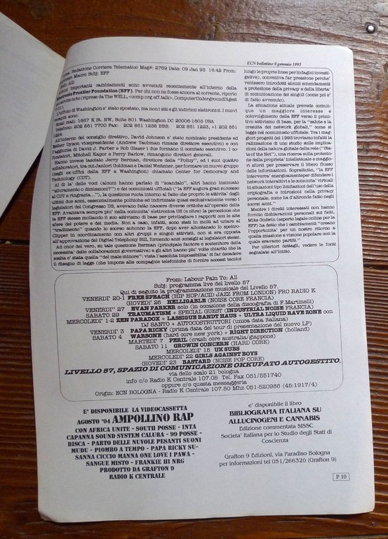 ECN(EUROPEAN COUNTER NETWORK)BOLLETTINO 0 gen.'95[hacktivism,controinformazione | Immagine Gallery 5