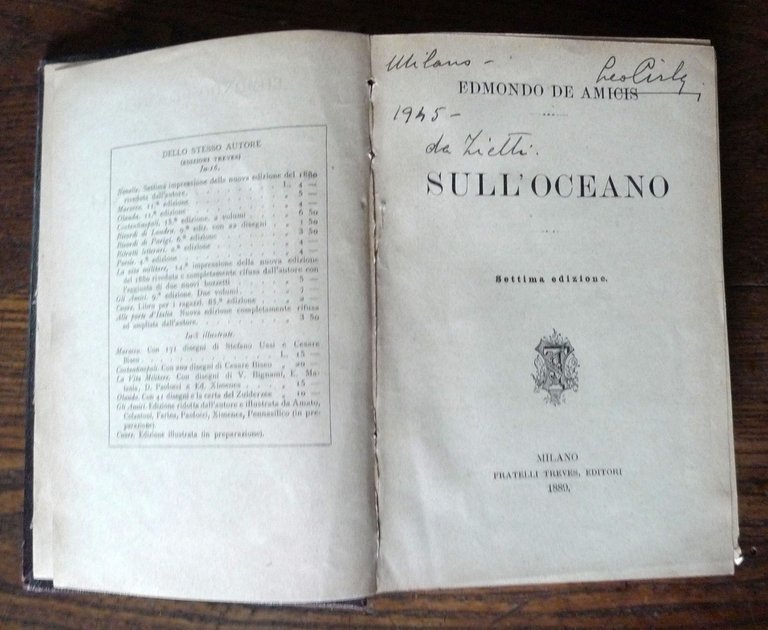 Edmondo De Amicis,SULL'OCEANO,1889 Treves