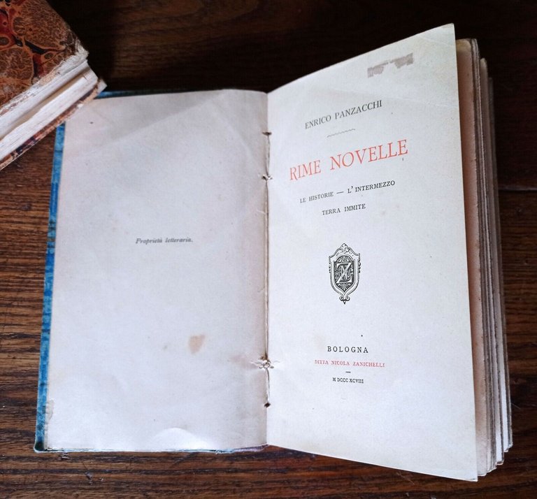 Enrico Panzacchi,RIME NOVELLE(LE HISTORIE,L'INTERMEZZO,TERRA),1898 Zanichelli