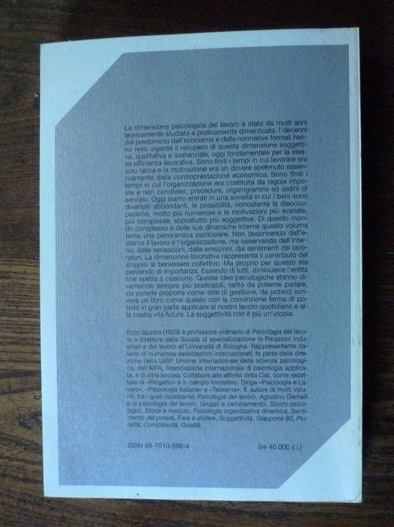 Enzo Spaltro,IL BUON LAVORO.PSICOLOGIA DEL LAVORO QUOTIDIANO,1996 EL[politica