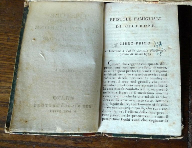 EPISTOLE FAMIGLIARI DI M.T.CICERONE,1828 Bettoni[tr.Guido di Reggio/Aldo Manuzio