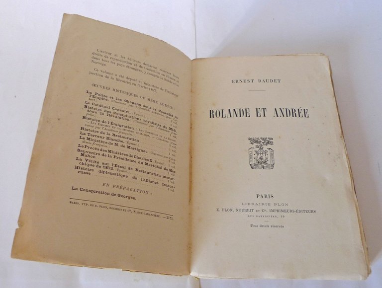 ERNEST DAUDET,ROLANDE ET ANDRÉE,Plon 1897?[narrativa francese