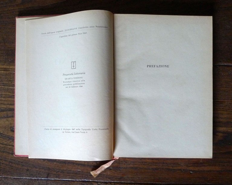 Ernst Wiechert,OGNUNO.STORIA D'UNO SENZA NOME/NOVELLA PASTORALE,1947 Frassinelli