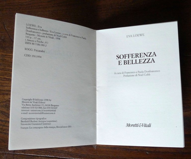 Eva Loewe,SOFFERENZA E BELLEZZA,'98 Moretti&Vitali[PSICANALISI,AMORE IMPOSSIBILE