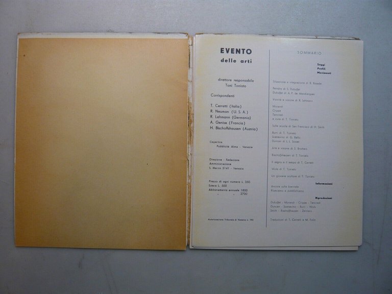EVENTO.Critica e cronaca delle arti n.2 Venezia, 1957[Toniato,Bondi