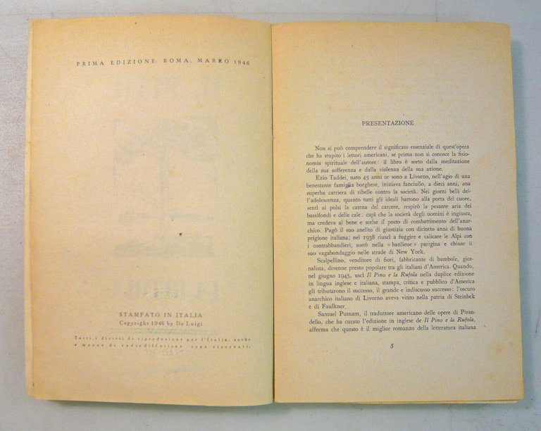 Ezio Taddei,IL PINO E LA RUFOLA,1946 De Luigi I^ed[anarchia,Livorno