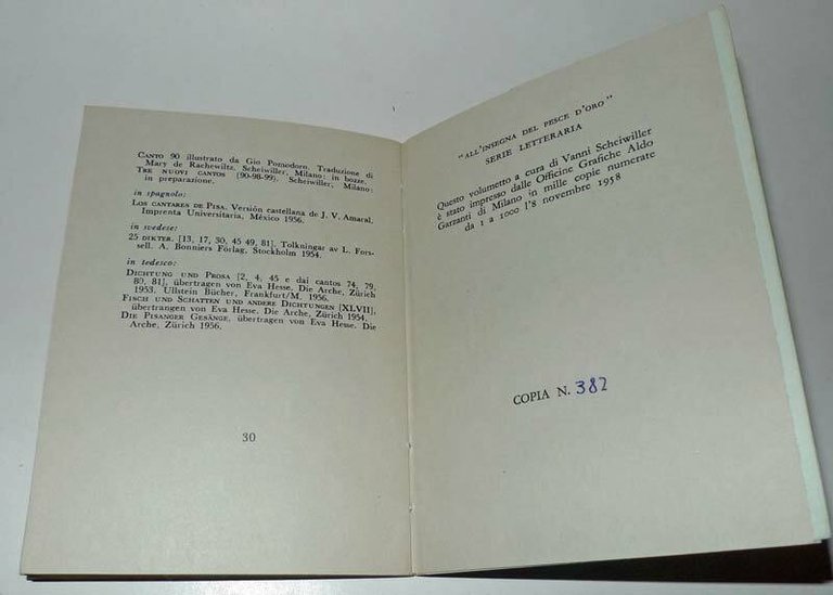 Ezra Pound,CANTO 98,1958 ed.num.all'Insegna del Pesce d'Oro[poesia,Scheiwiller