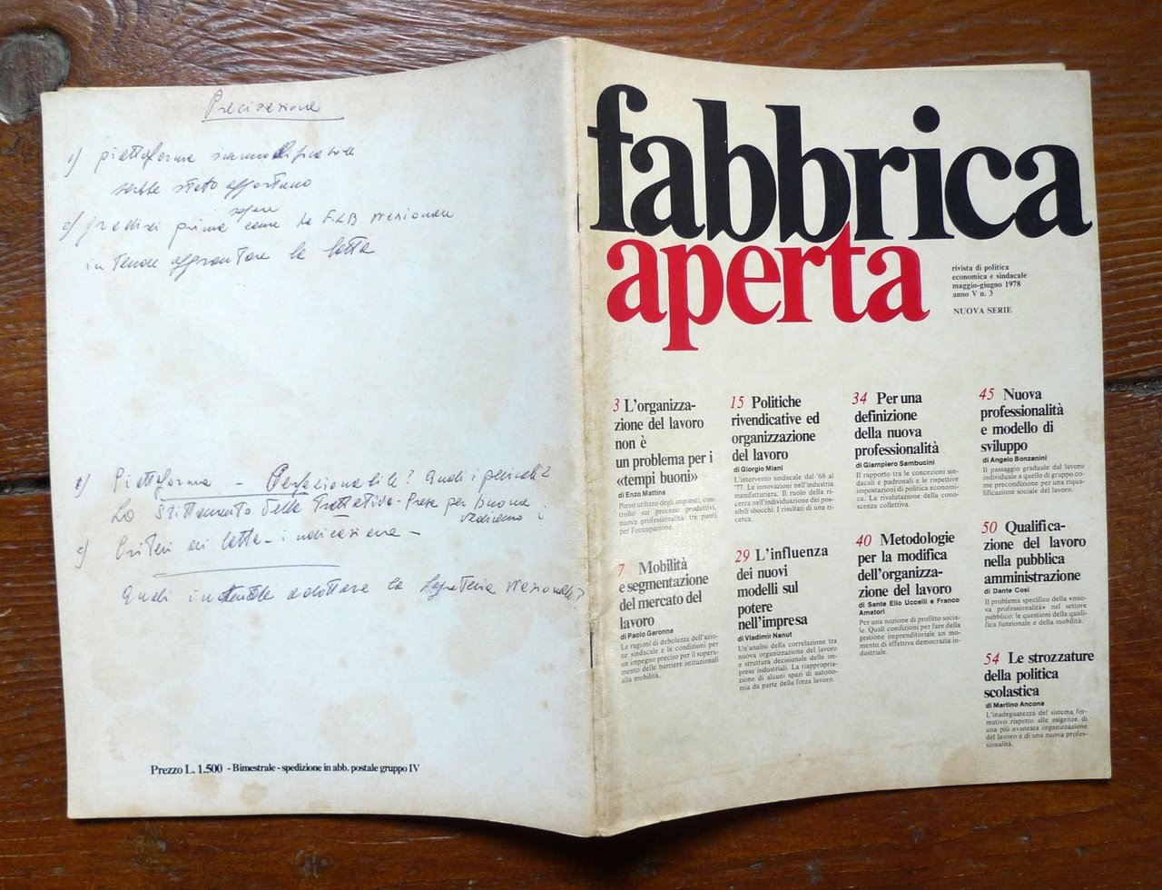 FABBRICA APERTA n.3 1978.Rivista di politica economica e sindacale[lavoro | Immagine principale