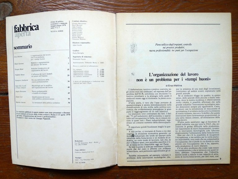 FABBRICA APERTA n.3 1978.Rivista di politica economica e sindacale[lavoro | Immagine Gallery 2