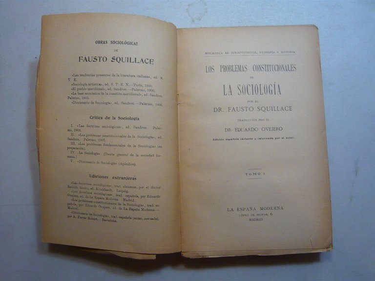 Fausto Squillace,LOS PROBLEMAS CONSTITUCIONALES DE LA SOCIOLOGIA,Tomo I, Madrid