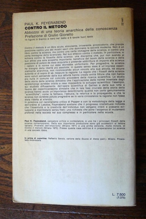 Feyerabend,CONTRO IL METODO,1979 Feltrinelli I^ed.[teoria anarchica conoscenza