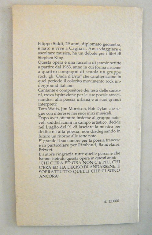 Filippo Siddi,IL TAXI DELL’ANIMA/Mauro Vacca,TE-ATRO-CE,'93 Ed.della Rosa[poesia