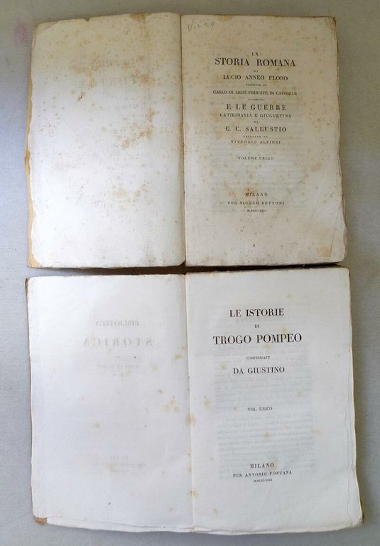 Floro,STORIA ROMANA/Sallustio,GUERRE CATILINARIA,GIUGURTINA/TROGO POMPEO,1823