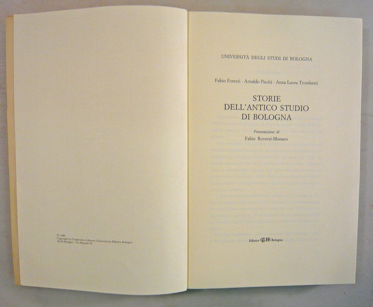 Foresti,STORIE DELL’ANTICO STUDIO DI BOLOGNA,1989 CLUEB[storia,Università