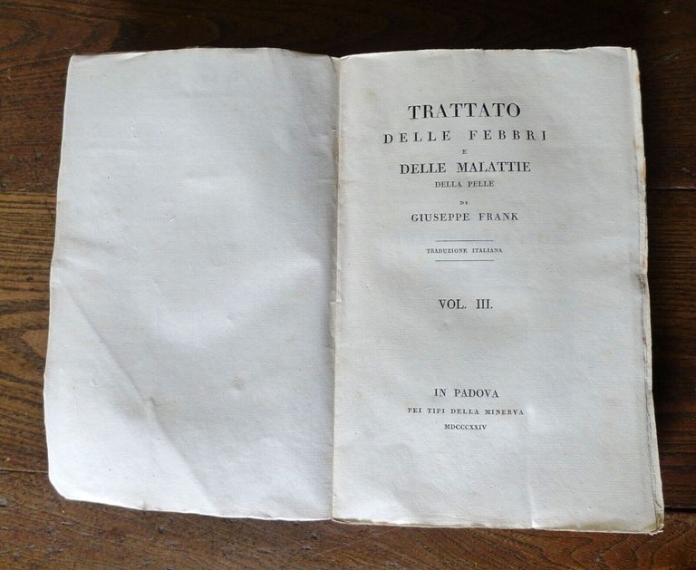 FRANK,TRATTATO DELLE FEBBRI E DELLE MALATTIE DELLA PELLE,1824 Minerva[MEDICINA