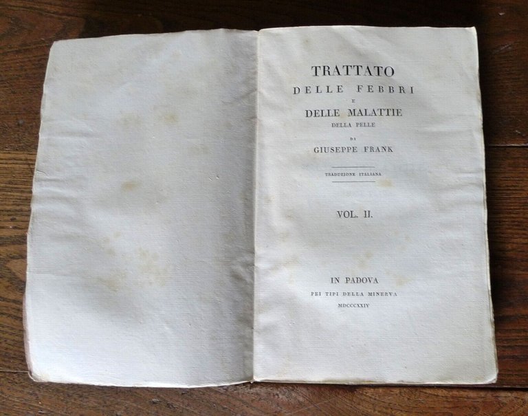 FRANK,TRATTATO DELLE FEBBRI E DELLE MALATTIE DELLA PELLE,1824 Minerva[MEDICINA