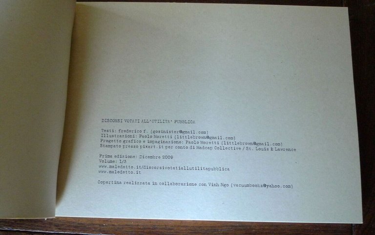 frederico f/Paolo Moretti,DISCORSI VOTATI ALL'UTILITÀ PUBBLICA 1,2009 Madcap