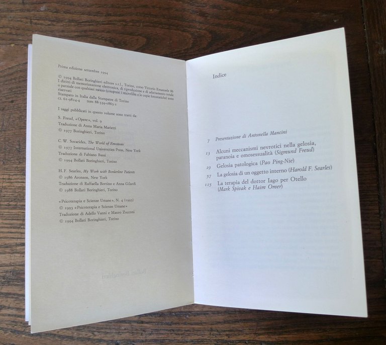 Freud/Omer/Ping-Nie/Searles/Spivak,LA GELOSIA,'94 Bollati Boringhieri[psicologia