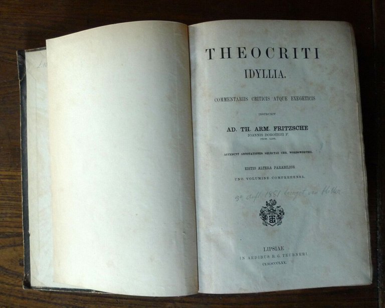 FRITZSCHE,THEOCRITI IDYLLIA,1870 Teubner[POESIA BUCOLICA GRECA,Teocrito,Idilli
