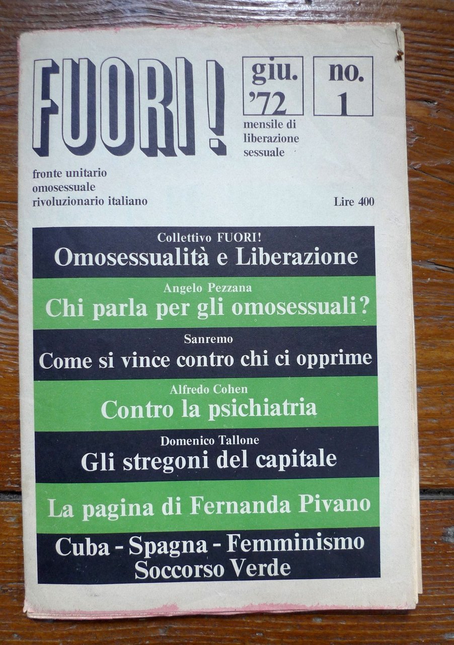 FUORI! n.1 giu.1972.FRONTE UNITARIO OMOSESSUALE RIVOLUZIONARIO ITALIANO[mensile | Immagine principale