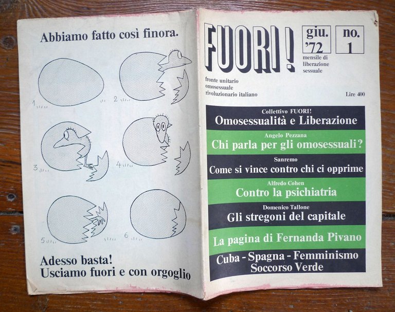 FUORI! n.1 giu.1972.FRONTE UNITARIO OMOSESSUALE RIVOLUZIONARIO ITALIANO[mensile | Immagine Gallery 2