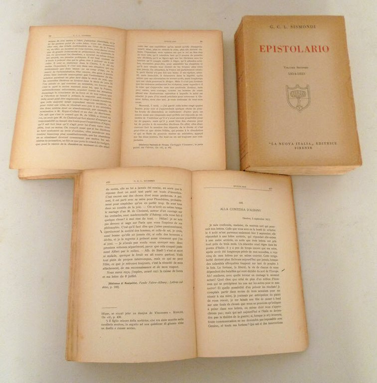 G.C.L.Sismondi,EPISTOLARIO.3 voll.1933 La Nuova Italia[storia,biografia