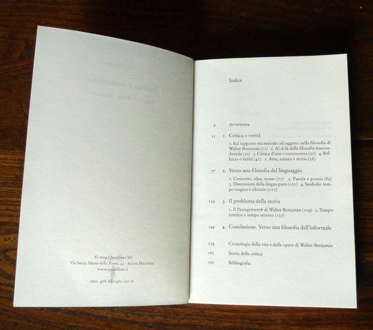 G.Carchia,NOME E IMMAGINE.SAGGIO SU WALTER BENJAMIN,2009 Quodlibet[FILOSOFIA