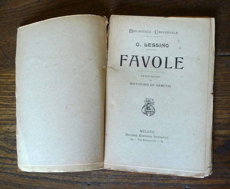 G. Lessing,FAVOLE,1909 Sonzogno BIBLIOTECA UNIVERSALE