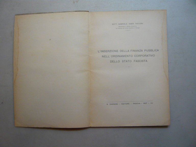 Gabriele Oder Tacconi,L’INSERZIONE DELLA FINANZA PUBBLICA...1937[stato fascista