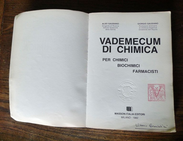 Gaudiano,VADEMECUM DI CHIMICA per chimici,biochimici e farmacisti,1982 Masson | Immagine Gallery 2