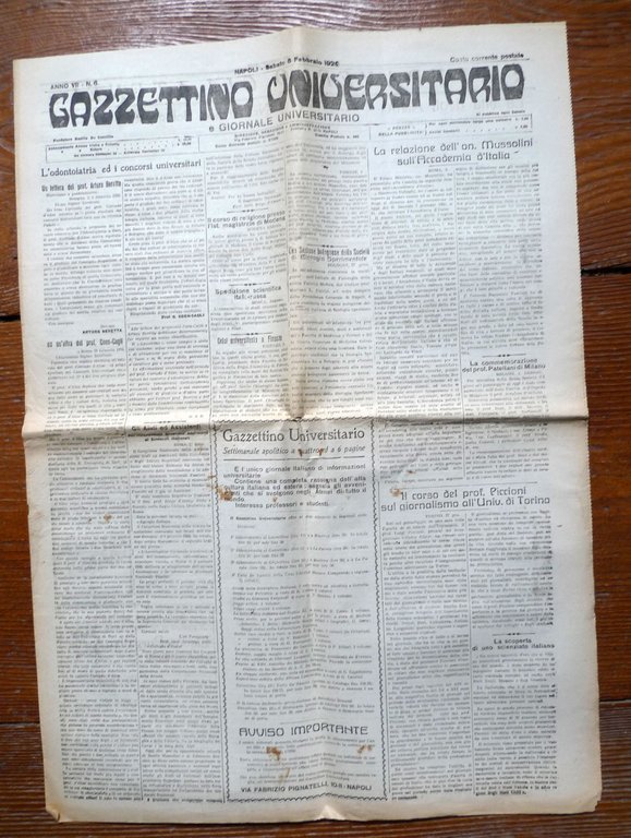 GAZZETTINO UNIVERSITARIO,Napoli 1926[Giornale settimanale,fascismo,Carducci | Immagine Gallery 9