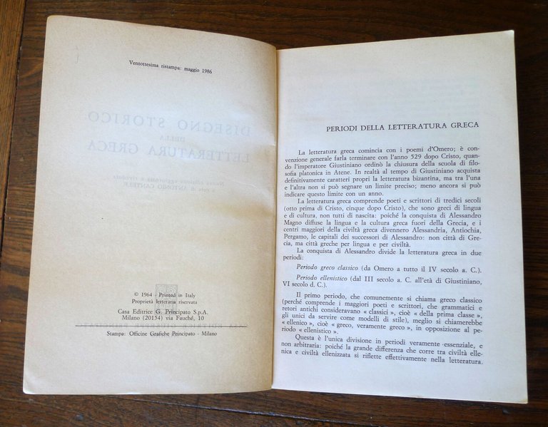 Gennaro Perrotta,DISEGNO STORICO DELLA LETTERATURA GRECA,1986 Principato