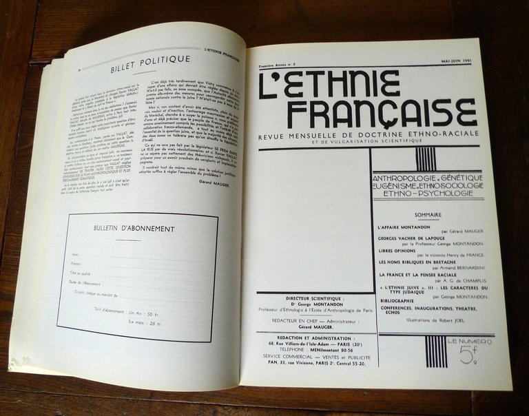 GEORGES MONTANDON ET L'ETHNIE FRANÇAISE. Revue mensuelle de doctrine ethno-raciale …