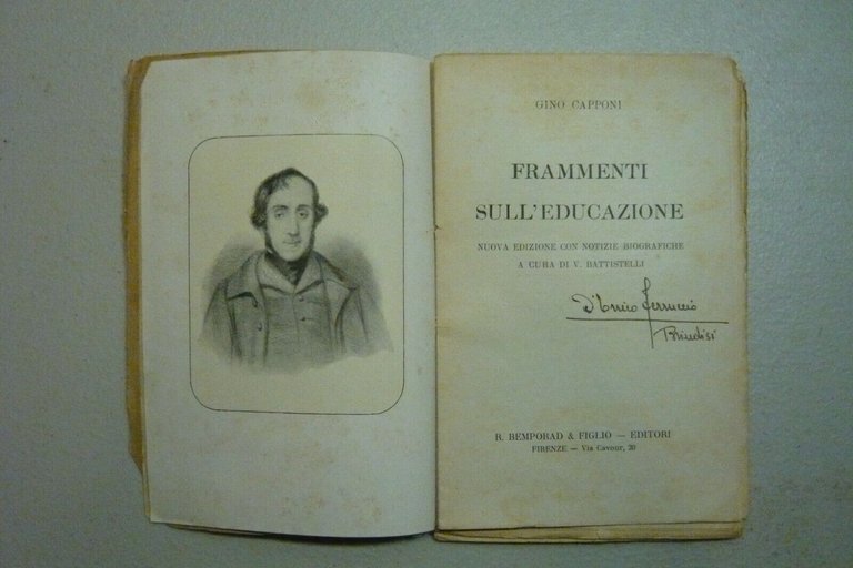 Gino Capponi,SULLA EDUCAZIONE.Frammento, Bemporad & Figlio,Firenze,1923