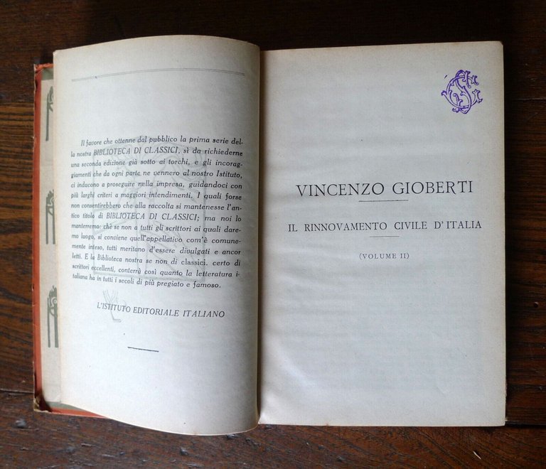 Gioberti,IL RINNOVAMENTO CIVILE D'ITALIA Vol.I-II-IV,1924 Ist.Ed.Italiano