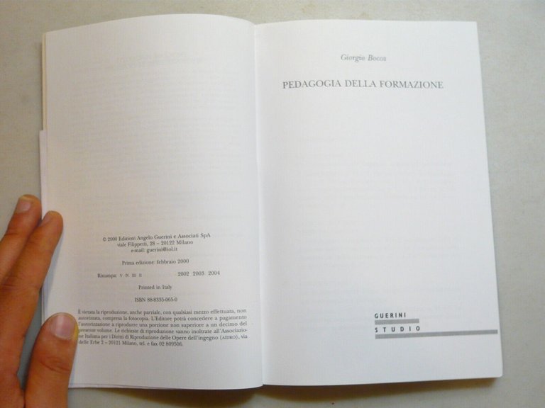 Giorgio Bocca, PEDAGOGIA DELLA FORMAZIONE Guerini Editore, Milano, 2004[lavoro