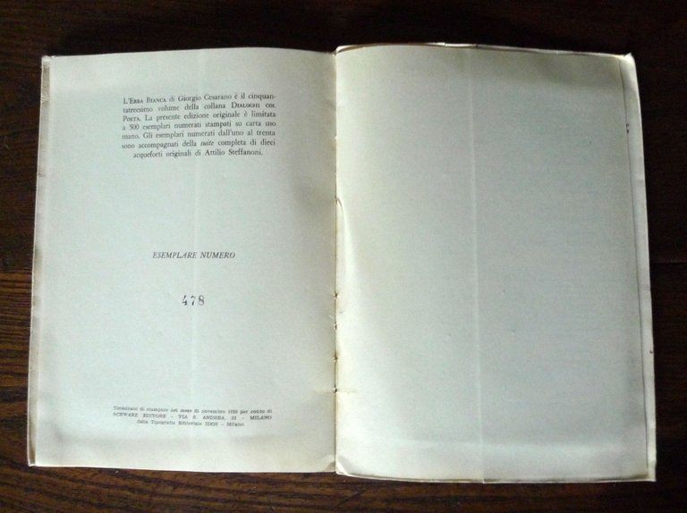 Giorgio Cesarano,L'ERBA BIANCA,1959 Schwarz,ed.num.[POESIA,Fortini,Steffanoni