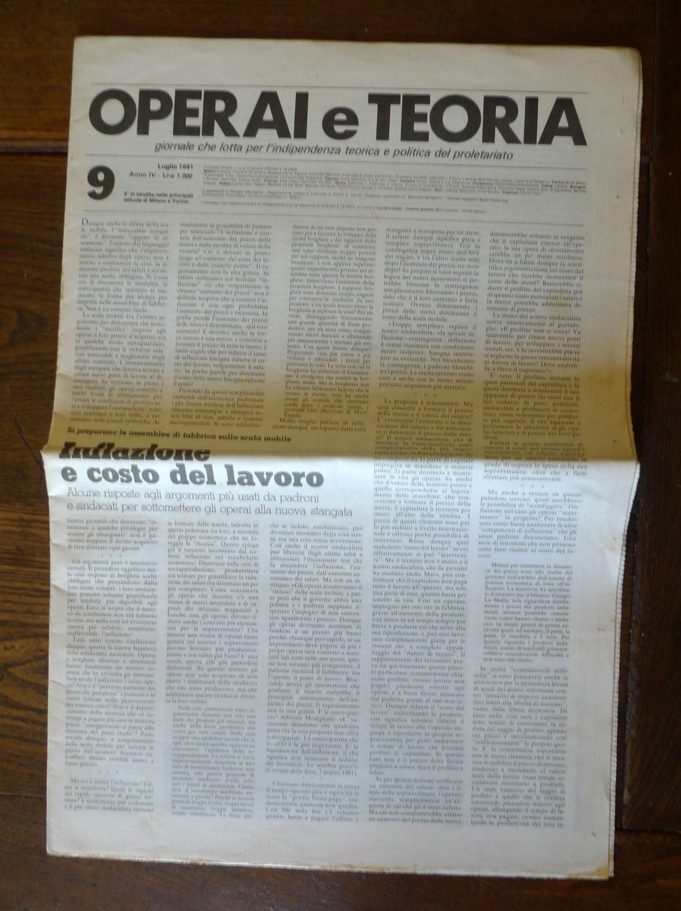 Giornale OPERAI E TEORIA n.9 1981[indipendenza politica proletariato,comunismo