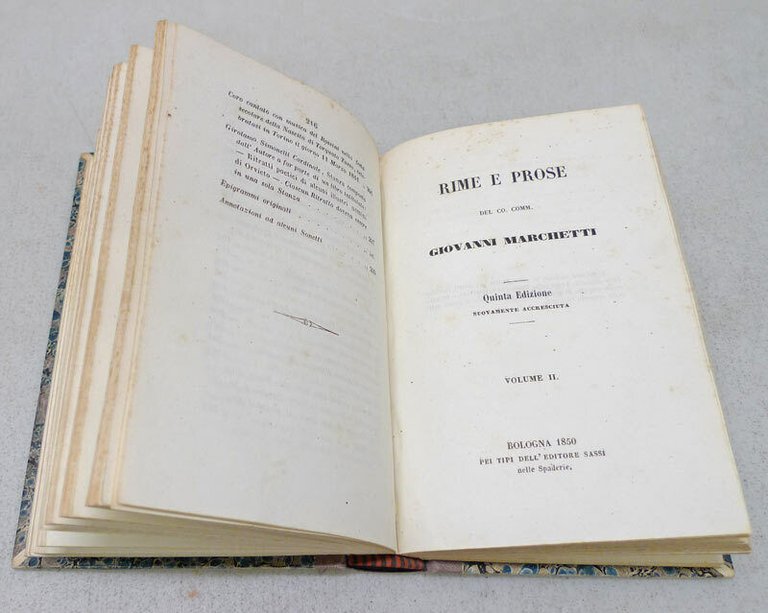 Giovanni Marchetti,RIME E PROSE.Vol.I,II,1850 Sassi,Bologna[poesia