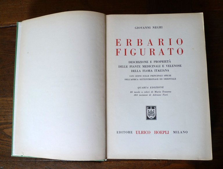 Giovanni Negri,ERBARIO FIGURATO,1960 Hoepli[botanica,piante medicinali