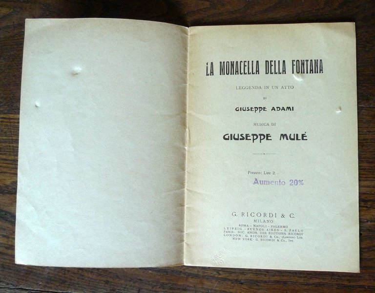 Giuseppe Adami,LA MONACELLA DELLA FONTANA.Musica:G.Mulè,Ricordi[libretto,lirica | Immagine Gallery 2