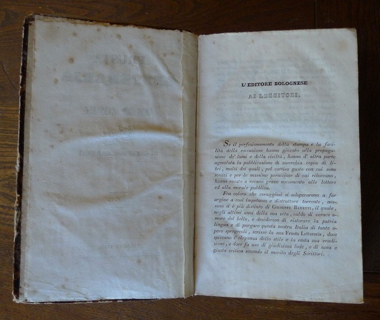 GIUSEPPE BARETTI,FRUSTA LETTERARIA DI ARISTARCO SCANNABUE,1839 Bologna[CRITICA