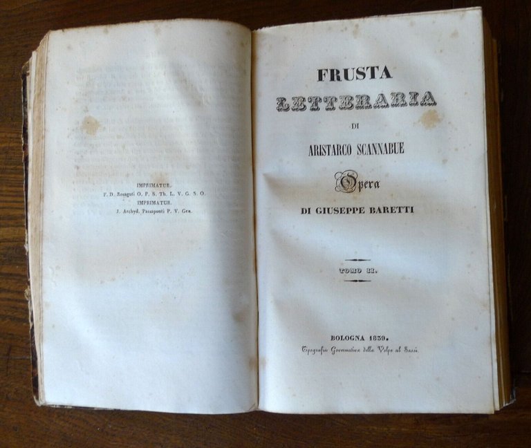 GIUSEPPE BARETTI,FRUSTA LETTERARIA DI ARISTARCO SCANNABUE,1839 Bologna[CRITICA