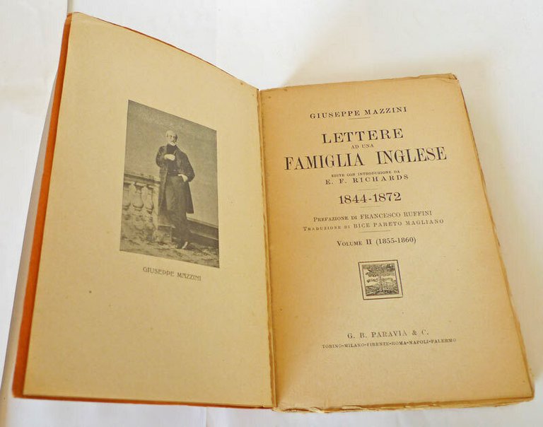 GIUSEPPE MAZZINI,LETTERE AD UNA FAMIGLIA INGLESE 1855-1860,1926 Paravia[storia
